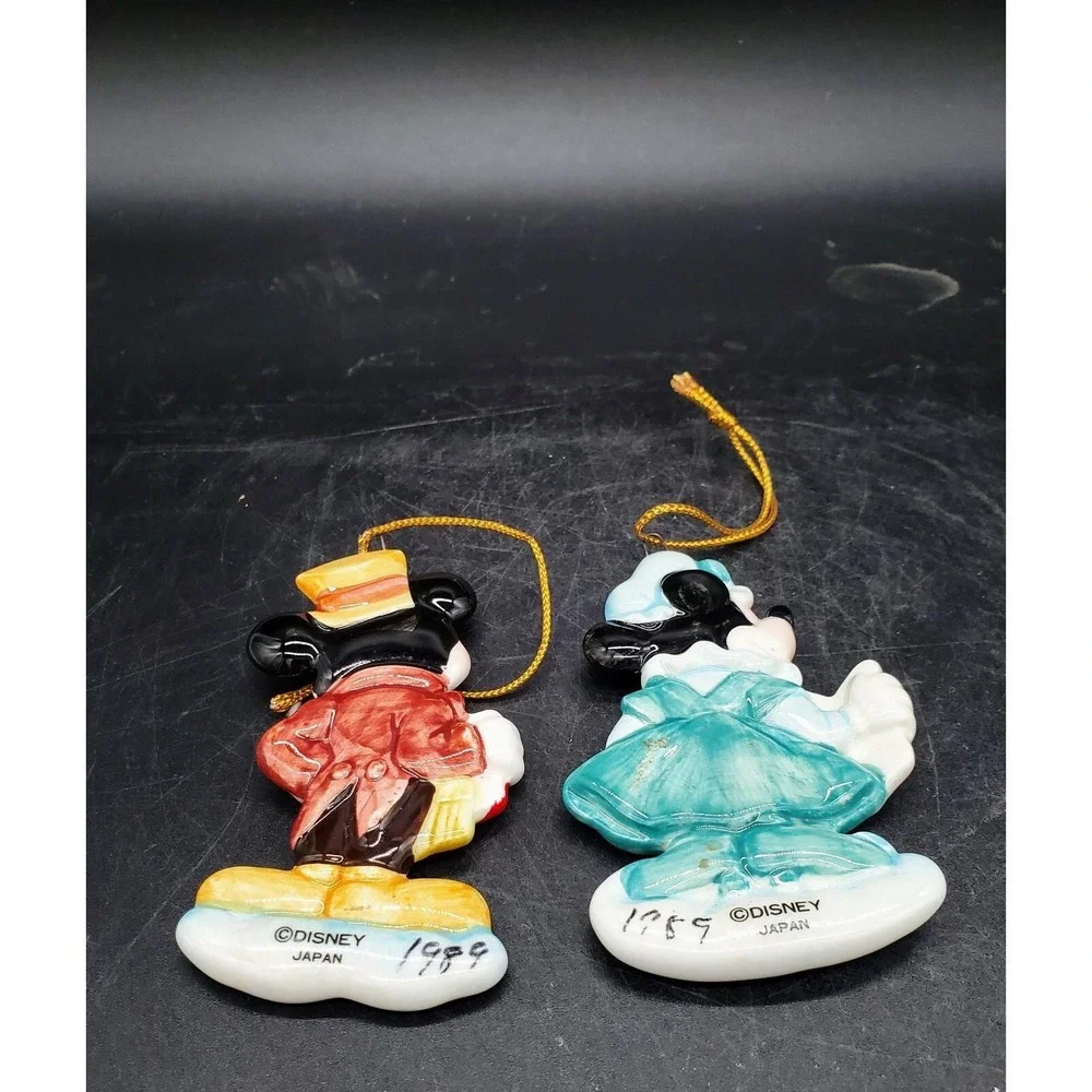 Vintage Set Of 2 Disney Christmas Ornaments Mickey Minnie Reading To My Dad